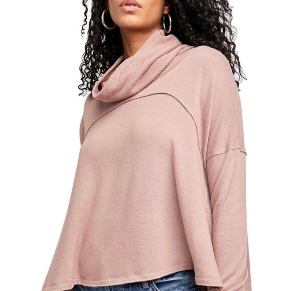 Free People Pink Sweater Cozy Time Funnel Large Cowl Neck Blush Oversized - Picture 15 of 16